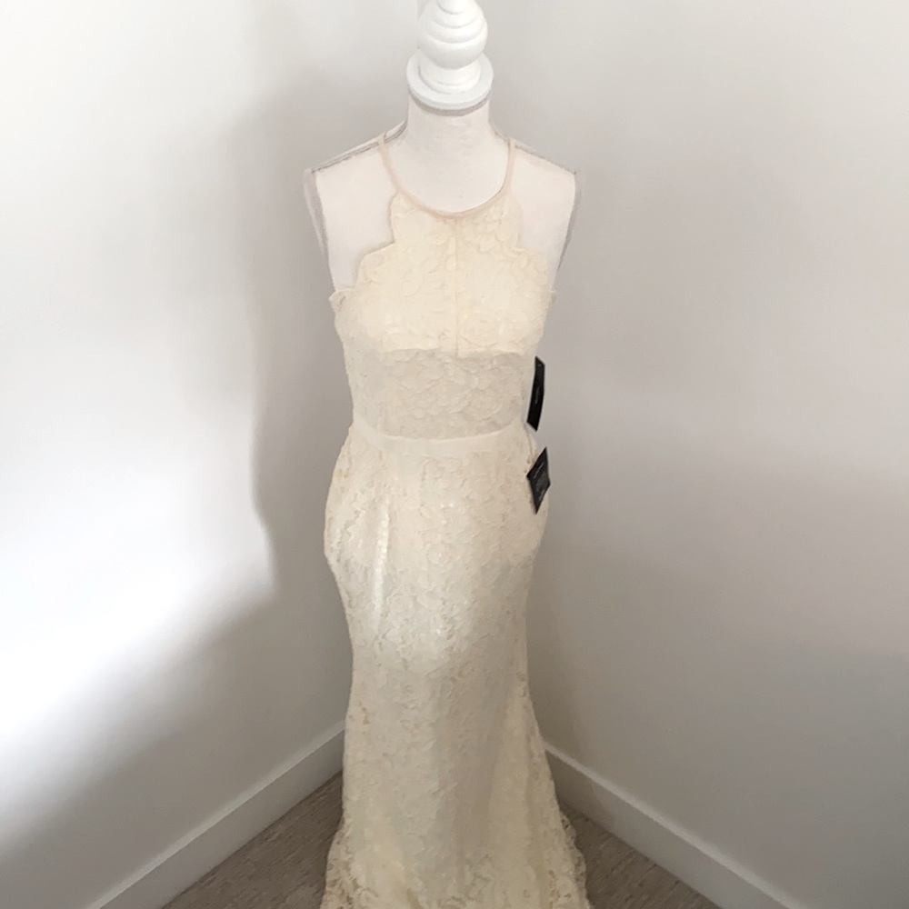 Lulus cream wedding mermaid lace halter dress